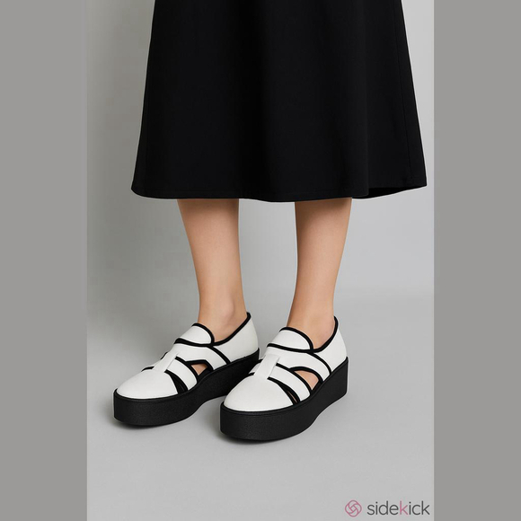 Opening Ceremony Shoes - Opening Ceremony Platform Slip On Cutout Sneaker Sandals White Black Size 7